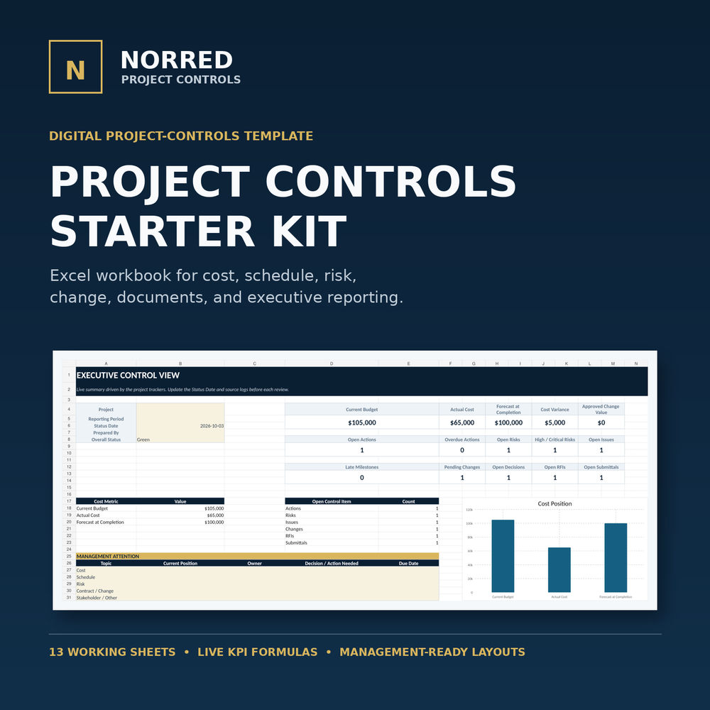NORRED Project Controls Starter Kit digital Excel workbook cover