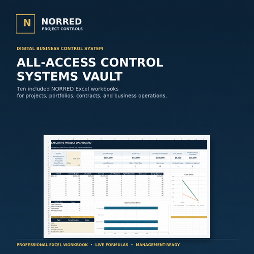 NORRED All-Access Control Systems Vault: ten included Excel workbooks for projects, portfolios, contracts, and business operations